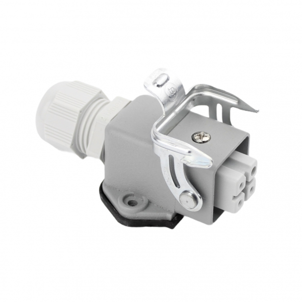 Industriesteckverbinder - Sockelgehäuse gewinkelt mit offenem Boden + Buchse 4 Polig 10A - Metall